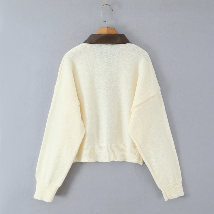Damen 10+ Oversize Strickjacke mit Zweiwege‑Reißverschluss und spitzem Kontrastkragen Echo Archiv