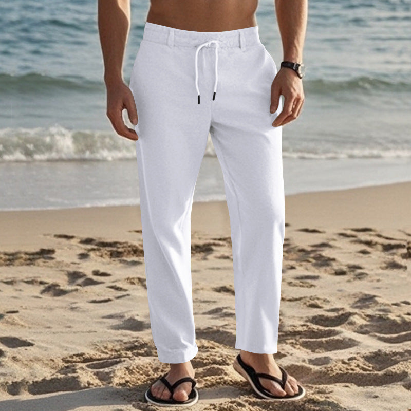 Herren lässige Strandhose mit elastischem Bund und atmungsaktivem Leinenmaterial Echoarchiv