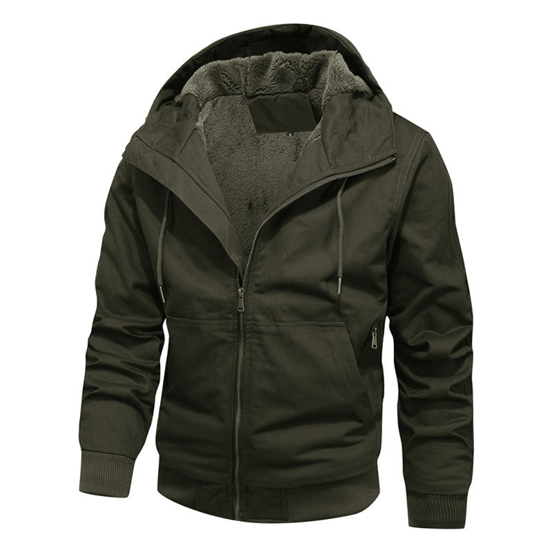 Herren gefütterte Kapuzen-Canvasjacke mit Sherpa-Fleece-Innenfutter Echoarchiv