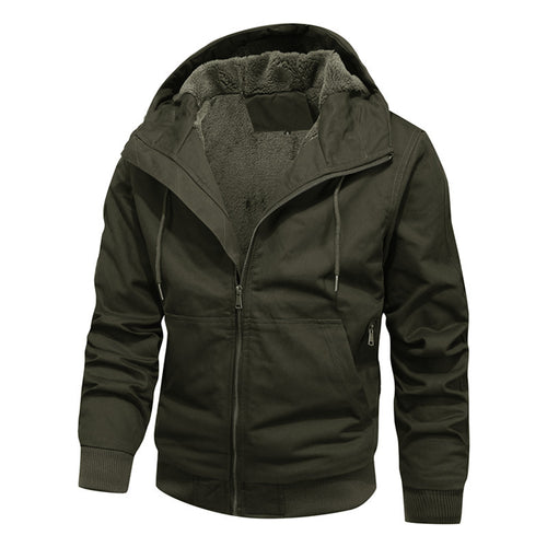 Herren gefütterte Kapuzen-Canvasjacke mit Sherpa-Fleece-Innenfutter Echoarchiv