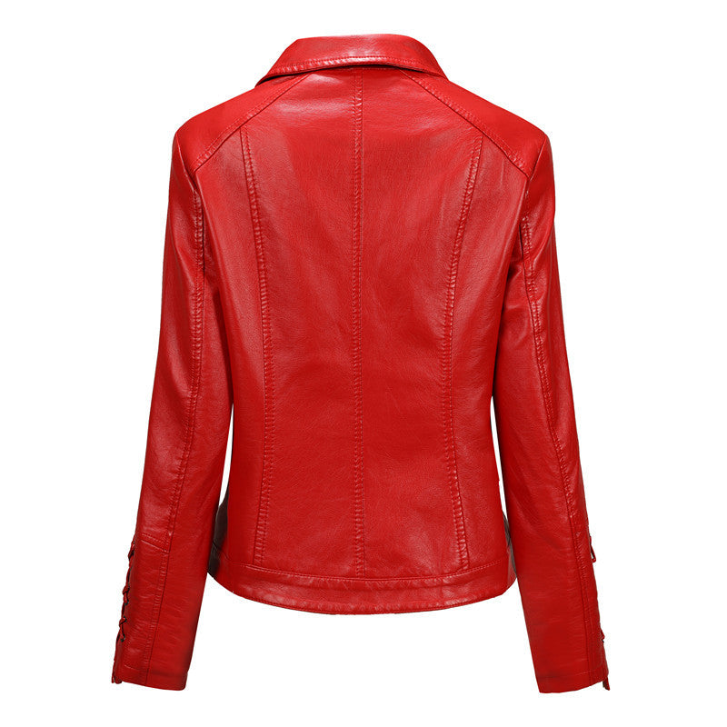 Damen Taillierte Bikerjacke aus Kunstleder mit seitlicher Schnürung und asymmetrischem Reißverschluss Echoarchiv