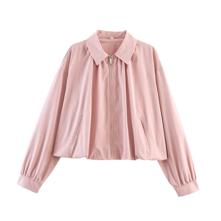 Damen Leichte Cropped Blouson-Jacke mit Hemdkragen, Reißverschluss und Gummizugsaum Echo Archiv