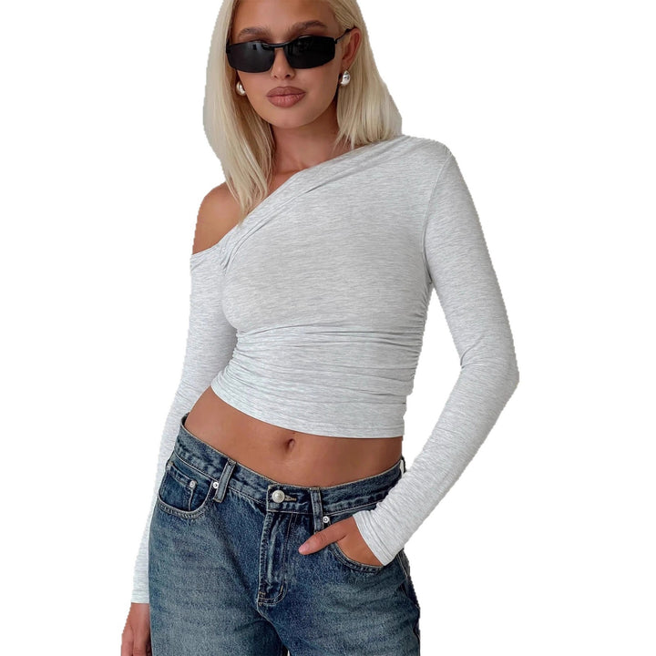 Damen Off-Shoulder Raffungsshirt mit langen Ärmeln und elegantem Design Echo Archiv