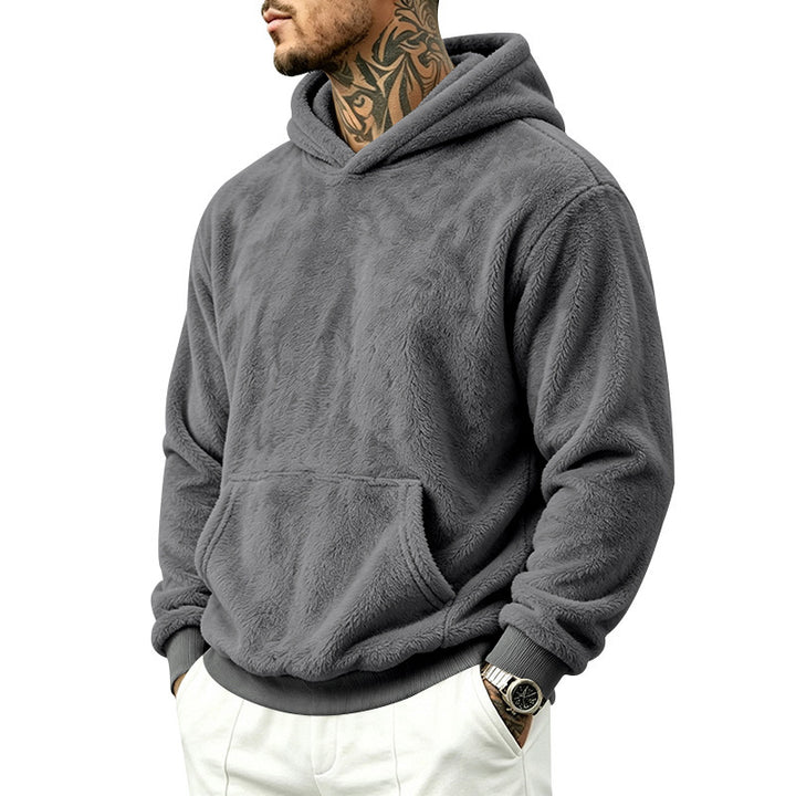 Herren Kuscheliger Fleece-Hoodie mit Kängurutasche und geripptem Saum – Cavarno