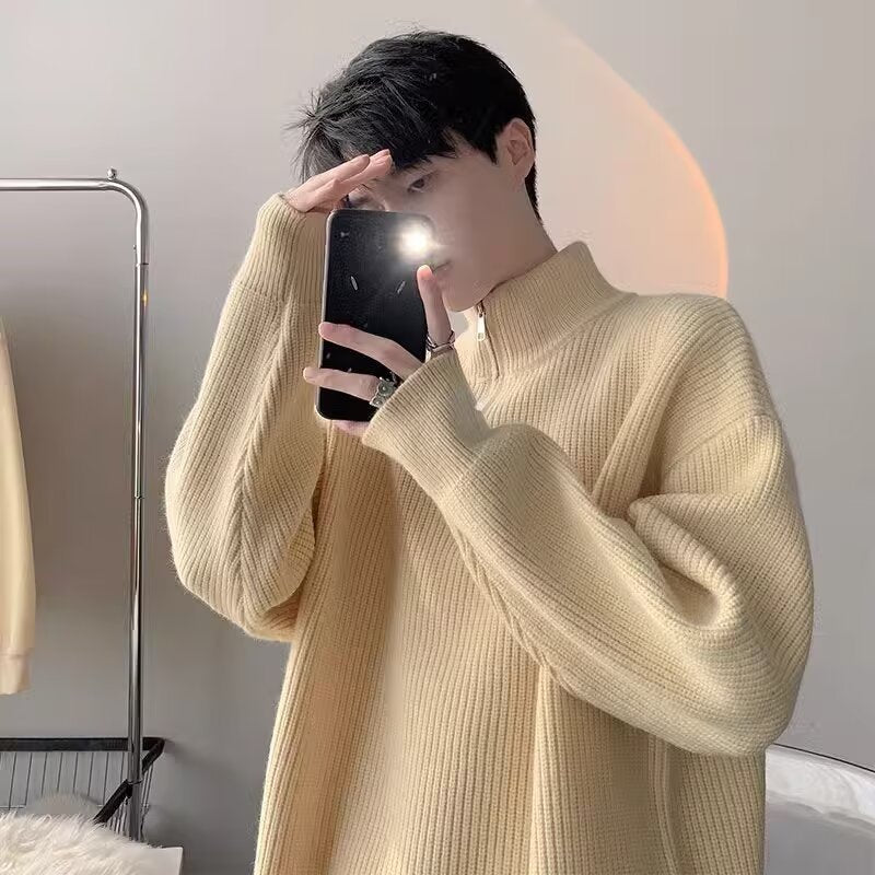 Herren Grobstrickpullover mit Stehkragen und Reißverschluss Echoarchiv