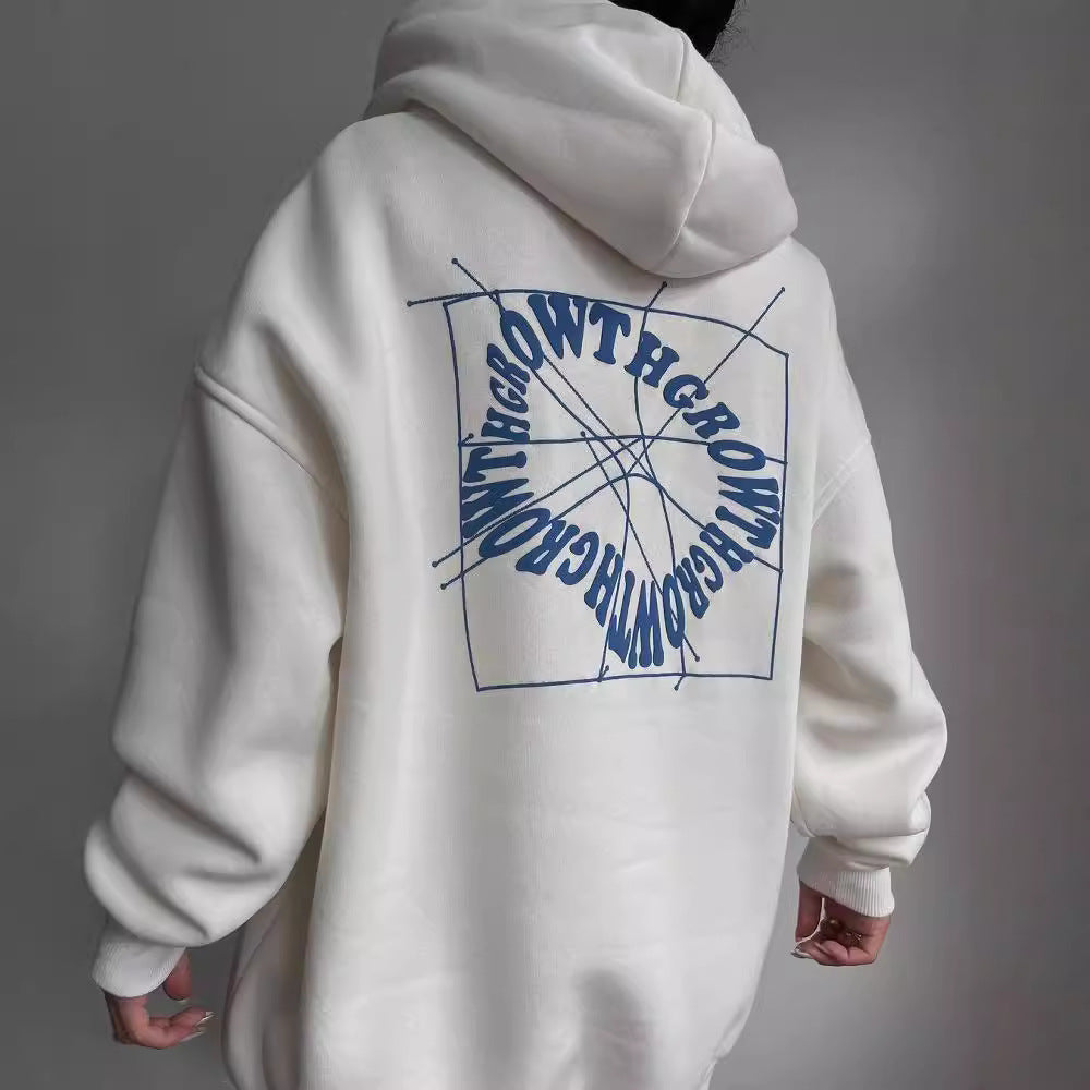 Damen Oversize Kapuzenpullover mit Grafikprint auf dem Rücken Echoarchiv