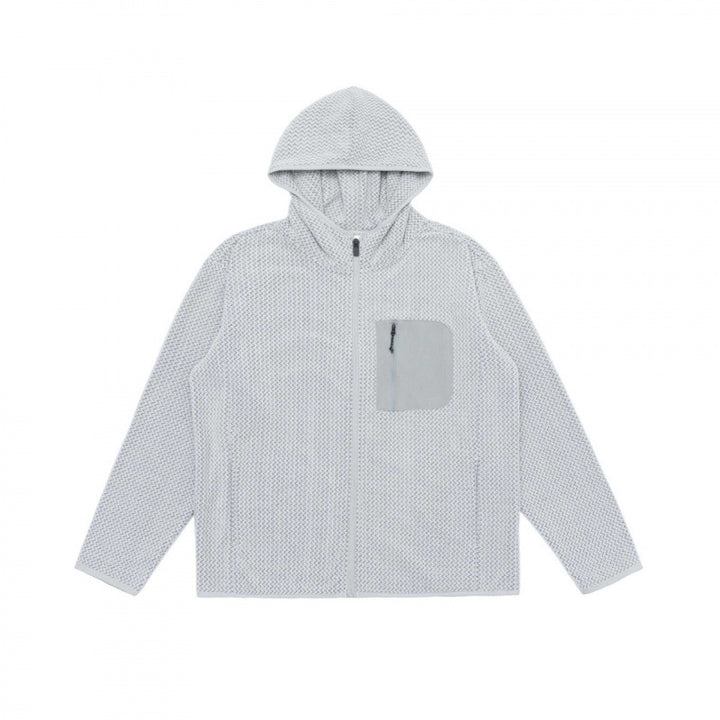 Unisex Kapuzen-Fleecejacke mit durchgehendem Reißverschluss, Strukturstrick und Brust-Reißverschlusstasche Echo Archiv