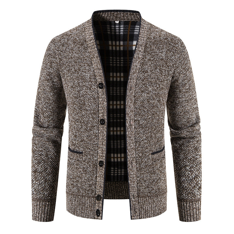 Herren Strickjacke mit eleganter Karostruktur und Knopfverschluss Echoarchiv