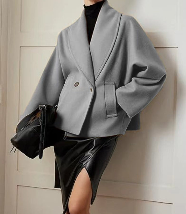 Damen oversized Teddyjacke mit großem Schalkragen und Ein-Knopf-Verschluss – Célinea
