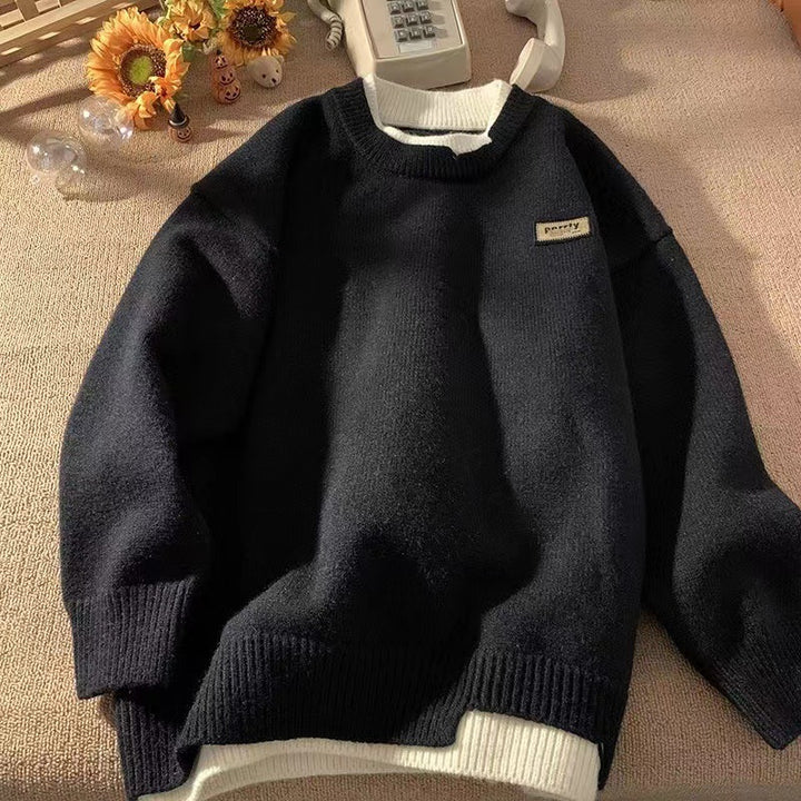Unisex Oversized Lagenlook-Strickpullover mit kontrastiertem Innenkragen und geripptem Saum Echoarchiv