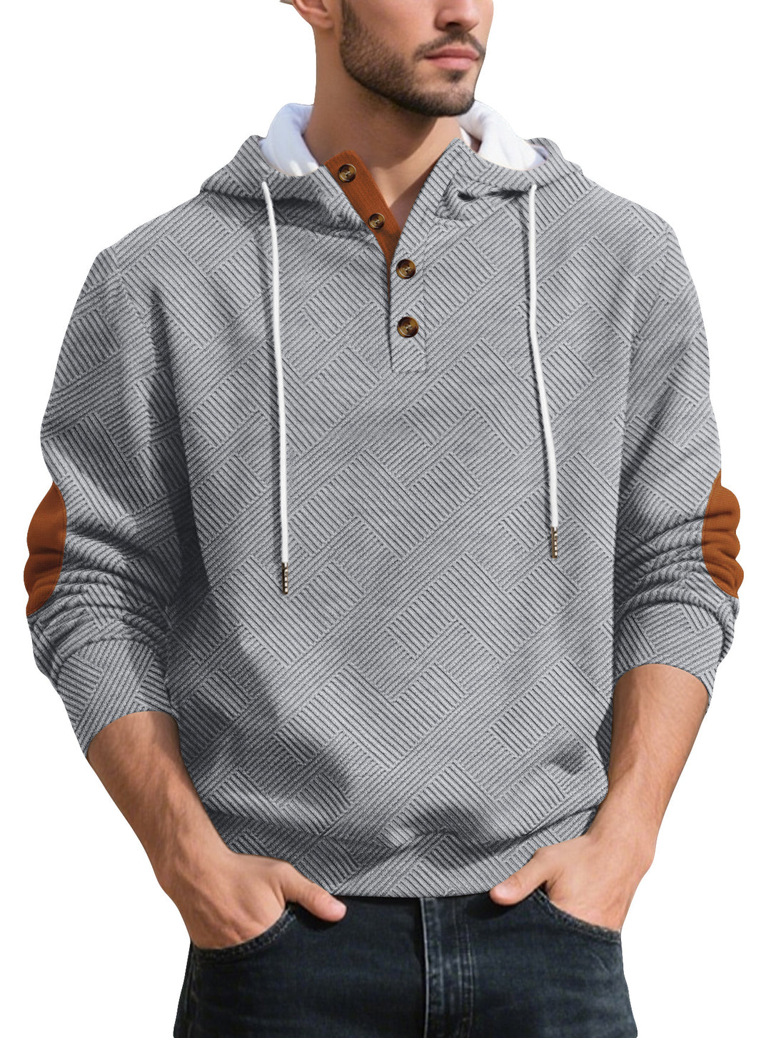 Herren Kapuzenpullover mit Knopfleiste und strukturiertem Design Echoarchiv