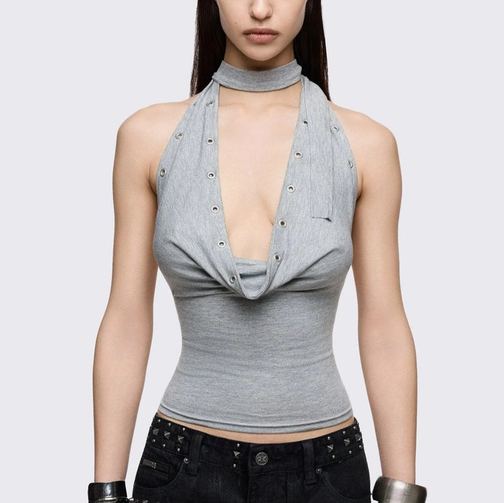 Damen Figurumspielendes Choker-Top mit raffinierten Ösen Echo Archiv