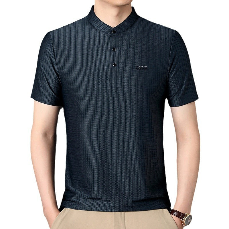 Herren lässige Langarmbluse mit strukturiertem Design und modernem Stehkragen Echoarchiv