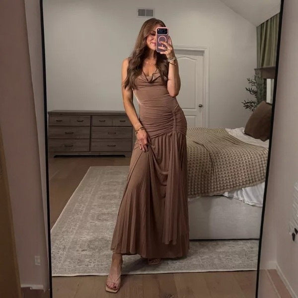 Damen Maxikleid mit eleganter Drapierung und schickem V-Ausschnitt Echo Archiv