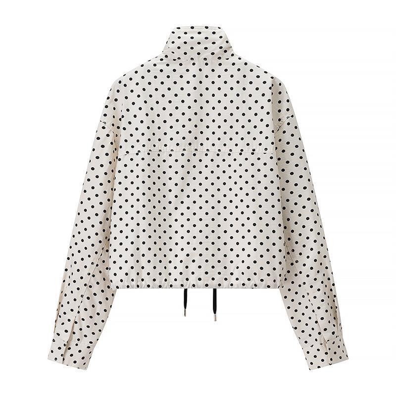Damen Zweiteiliges Gepunktetes Blazer- und Shorts-Set mit Volumenärmeln und hoher Taille Echo Archiv