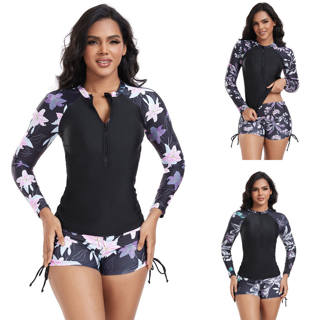 Damen Langarm Rashguard mit modischem floralem Design Echo Archiv