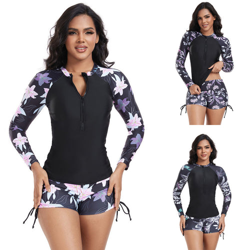 Damen Langarm Rashguard mit modischem floralem Design Echo Archiv