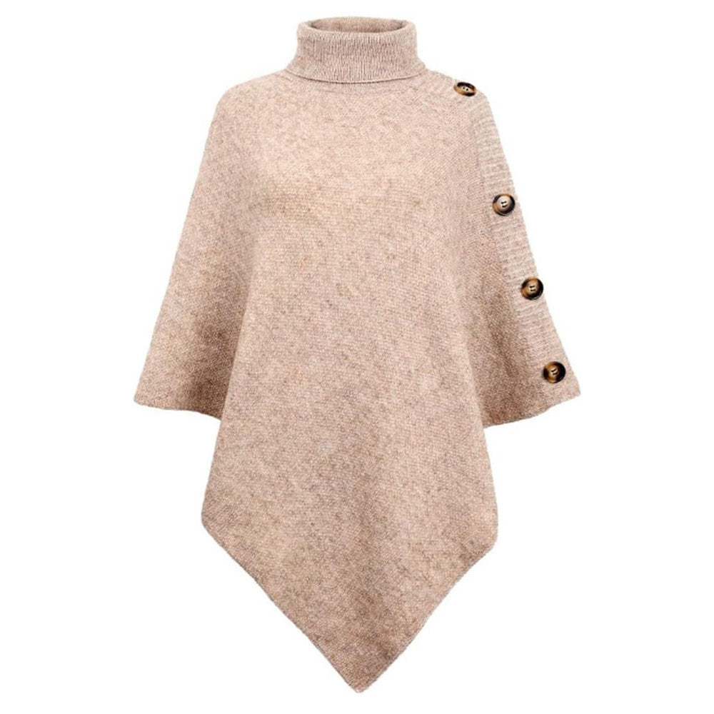 Damen nan asymmetrischer Strickponcho mit Rollkragen und dekorativer Knopfleiste Echo Archiv