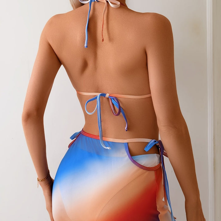 Damen Triangel-Bikini mit durchgehendem Farbverlauf und seitlichem Wickelrock Echo Archiv