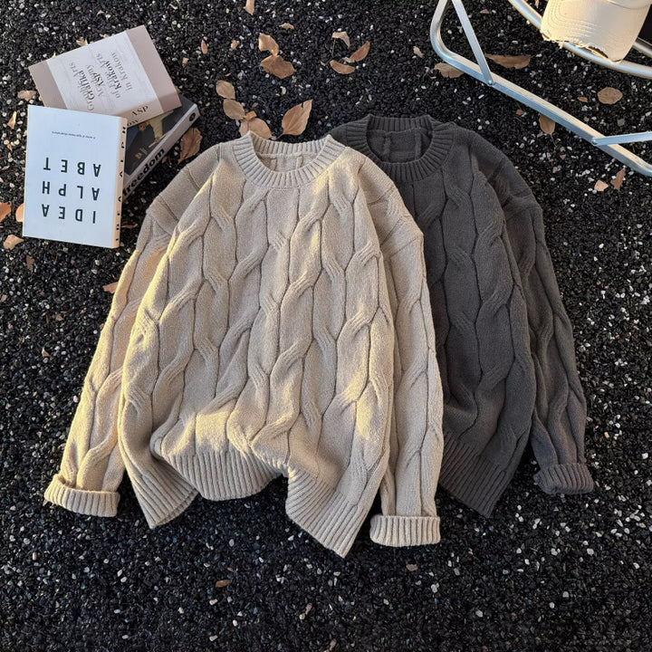 Damen Grobgestrickter Oversize-Zopfmuster-Strickpullover mit verkürztem Saum Echoarchiv