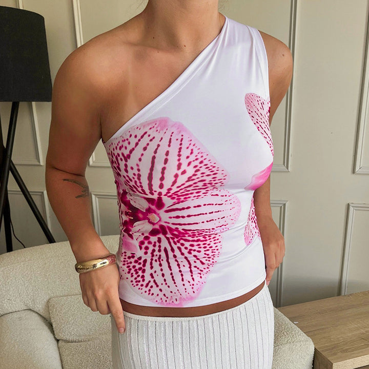 Damen asymmetrisches Trägershirt mit floraler Druckgestaltung Echo Archiv