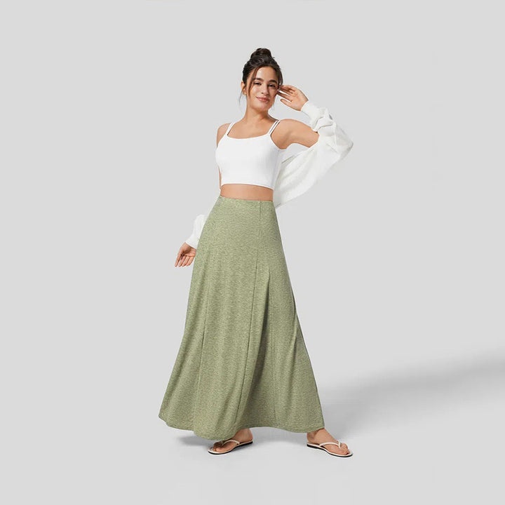 Damen fließender Maxirock mit hohem Bund und Stretch-Jersey – Valéora