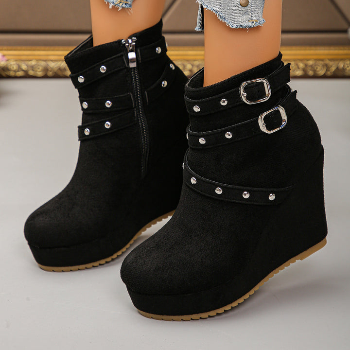 Damen Wedge-Stiefeletten mit Schnallen- und Glitzer-Details Echo Archiv