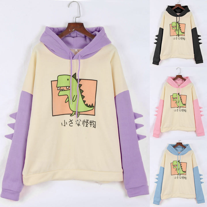 Damen Kapuzenpullover mit dreidimensionalen Rückendetails und niedlichem Dinosaurierprint – Auréline