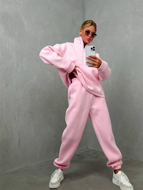 Damen nan weiches Oversize-Halbzip-Loungewear-Set mit hohem Stehkragen und taillierter Jogginghose Echo Archiv
