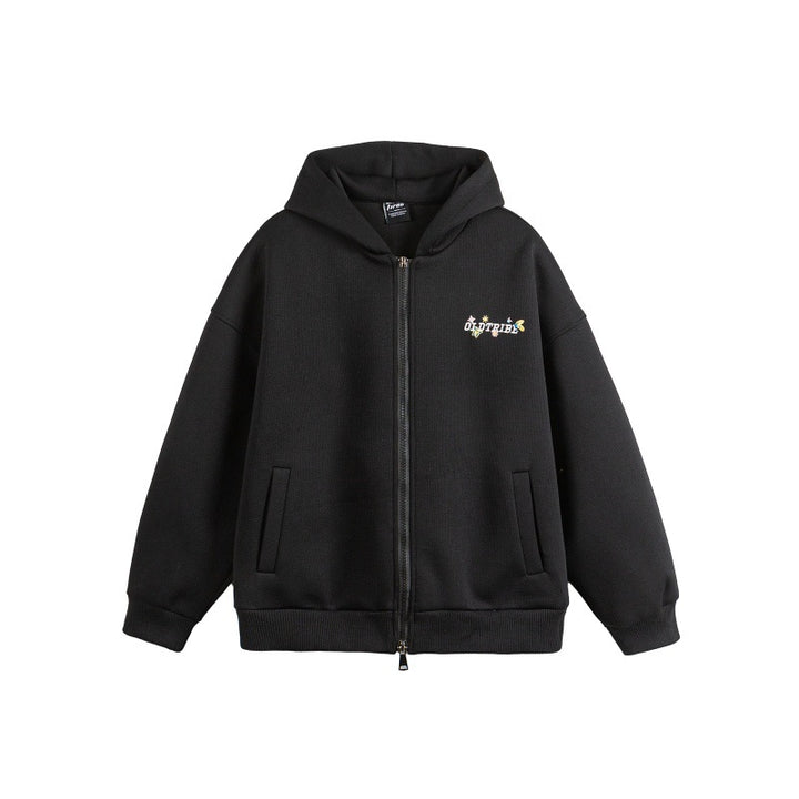 Unisex Kapuzen‑Zipjacke aus strukturierter Waffelqualität im Boxy‑Cut mit Zwei‑Wege‑Reißverschluss Echoarchiv