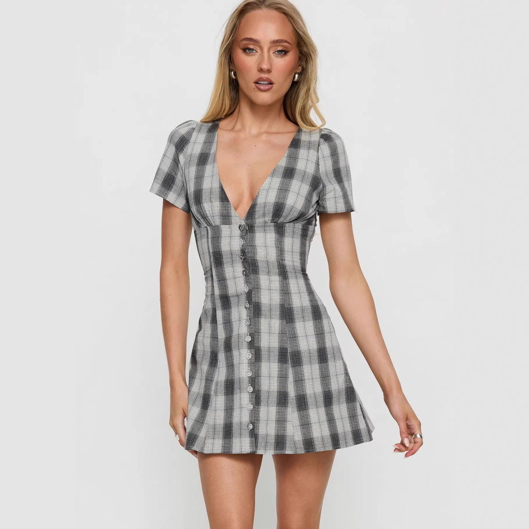 Damen Volantkleid mit V-Ausschnitt und Knopfleiste Echo Archiv