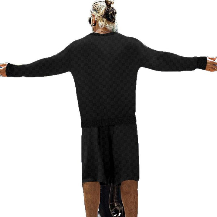 Herren nan oversized Waffelstrick-Lounge-Set mit Crewneck-Sweatshirt und knielangen Bermuda-Shorts Echo Archiv