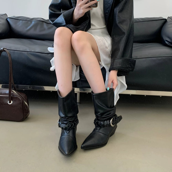 Damen Modische Stiefeletten mit Rüschendetail Echo Archiv