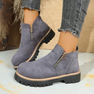 Damen nan Wildlederoptik-Ankleboots mit seitlichem Reißverschluss, Pull-Tab und profilierter Traktorsohle Echo Archiv