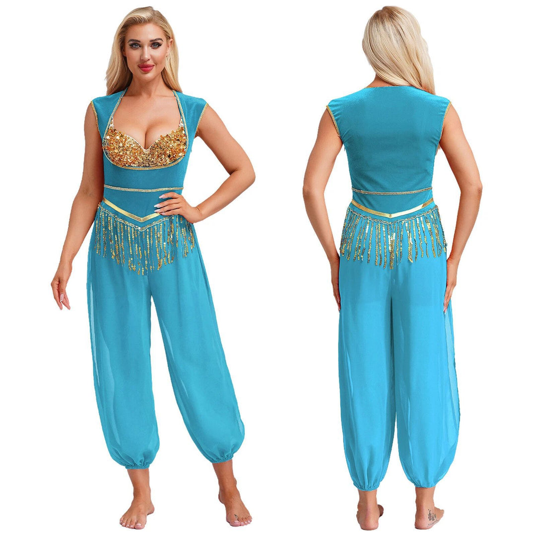 Damen Kostüm-Jumpsuit mit glitzerndem Oberteil und lässiger Hose Echo Archiv