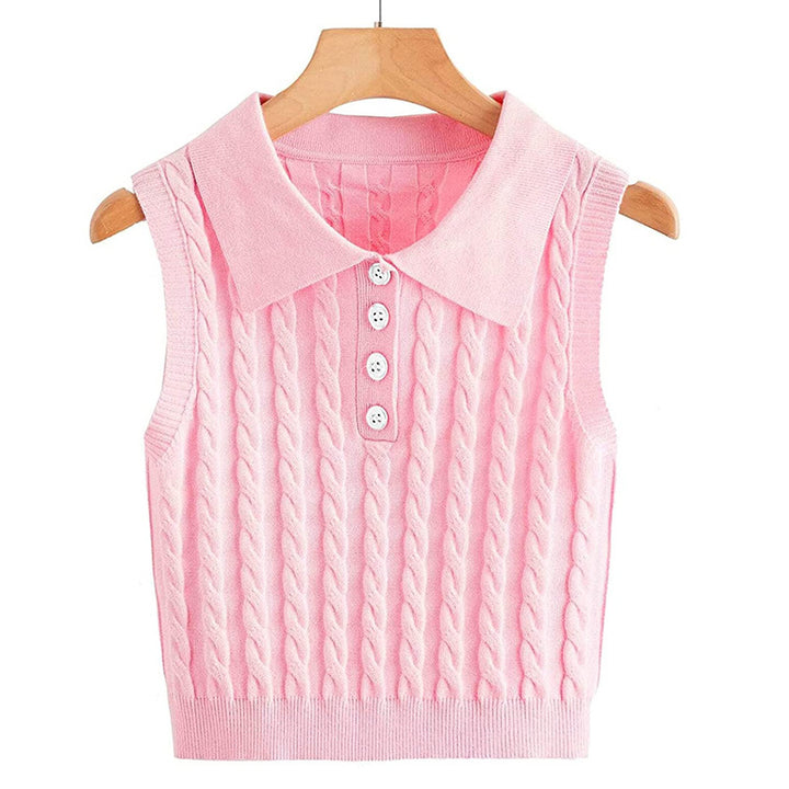 Damen Feinstrick-Ärmellose Polo-Weste mit Zopfmuster und tailliertem Schnitt Echo Archiv