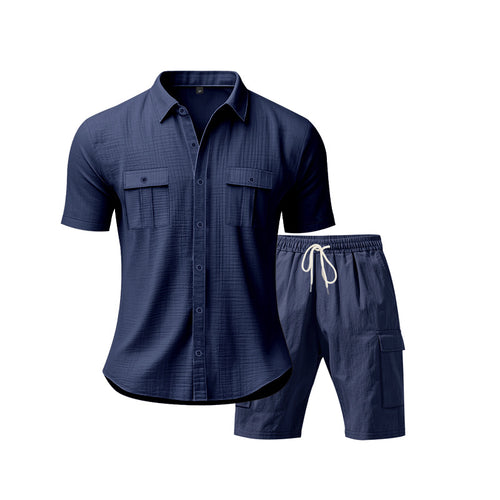Herren luftiger Kurzarm-Hemd mit passenden Cargo-Shorts Set Echoarchiv