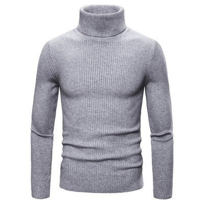Herren Ripp-Strickpullover mit hohem Kragen und körpernahem Schnitt Echoarchiv