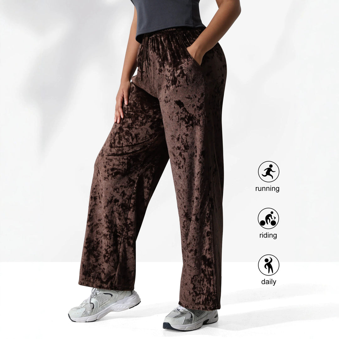 Damen Velours-Hose mit weitem Bein, Tunnelzug und Eingrifftaschen echoarchiv-