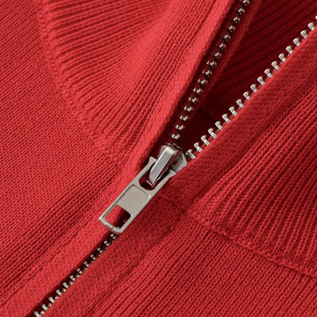 Damen Relaxter Halbzip-Feinstrickpullover mit Stehkragen und überschnittener Schulter Echoarchiv