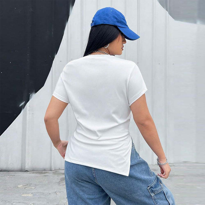 Damen T-Shirt mit seitlichen Riemen und asymmetrischem Schnitt Echo Archiv