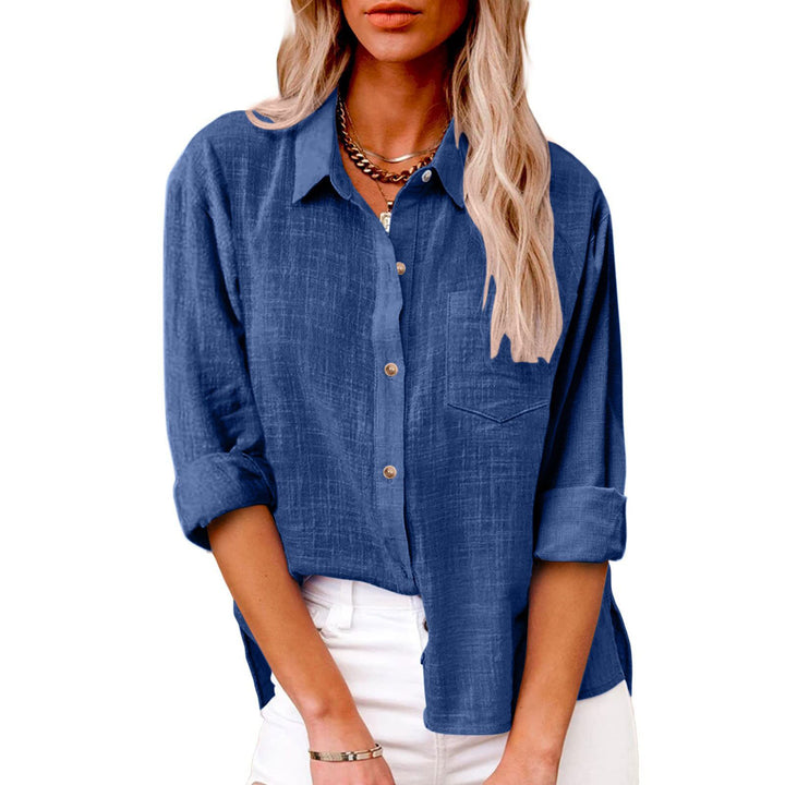 Damen nan oversized Leinen-Baumwollmix Hemdbluse mit Brusttasche und krempelbaren Ärmeln Echo Archiv