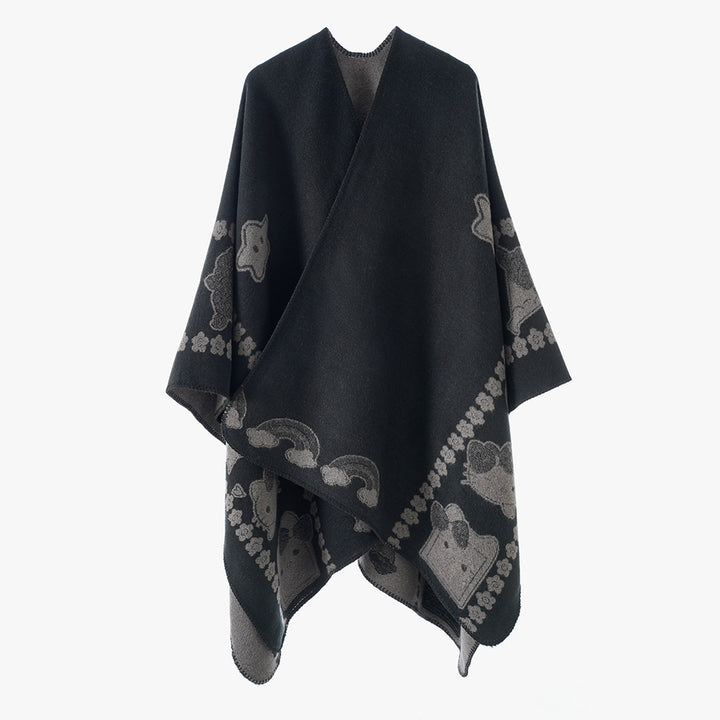 Damen Oversize-Poncho mit Jacquard‑Tiermotiv und asymmetrischem Zipfelsaum Echo Archiv