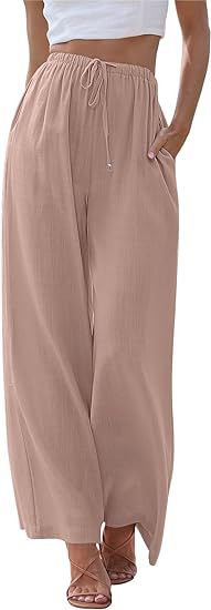 Damen nan weite Leinenhose mit elastischem Bund Kordel und Seitentaschen Echo Archiv