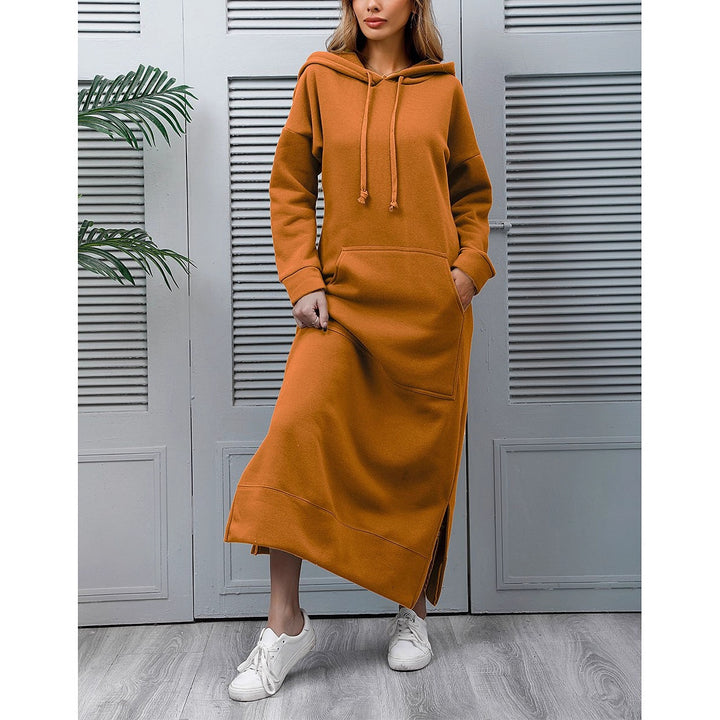 Damen nan langes Kapuzen-Sweatkleid mit Kängurutasche, Seitenschlitzen und lockerer Oversize-Passform Echo Archiv