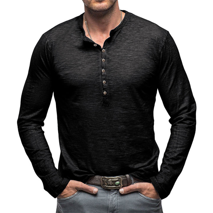 Herren Langarm-Henley-Shirt mit antikem Knopfdetail Echoarchiv