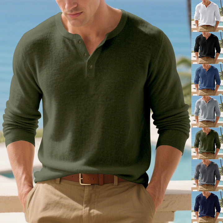 Herren Langarm-Henley-Shirt mit strukturiertem Gewebe und modischen Knöpfen Echoarchiv