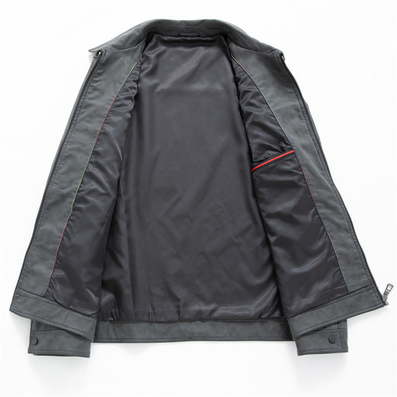 Herren Elegante Veloursleder-Übergangsjacke mit Reißverschluss und Hemdkragen Echoarchiv