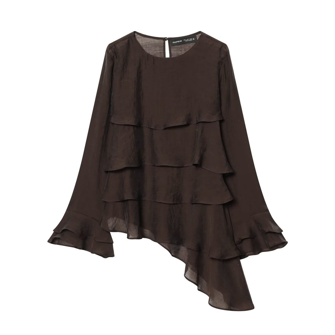 Damen asymmetrische Bluse mit Rüschendetails und elegantem Fall Echo Archiv