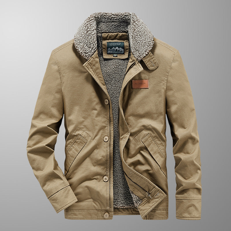 Herren Canvas-Workerjacke mit Sherpa-Innenfutter, Reiß- und Druckknopfverschluss Echoarchiv